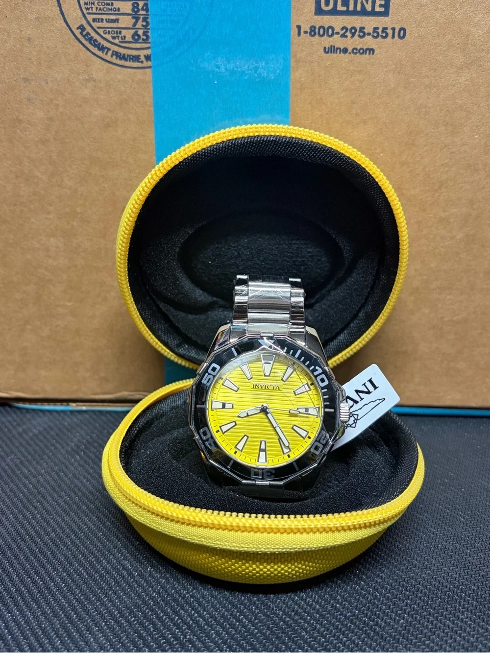 Invicta Men’s Pro Diver Meridian 46mm Yellow Dial Watch (Model: 001-GA-M-101)